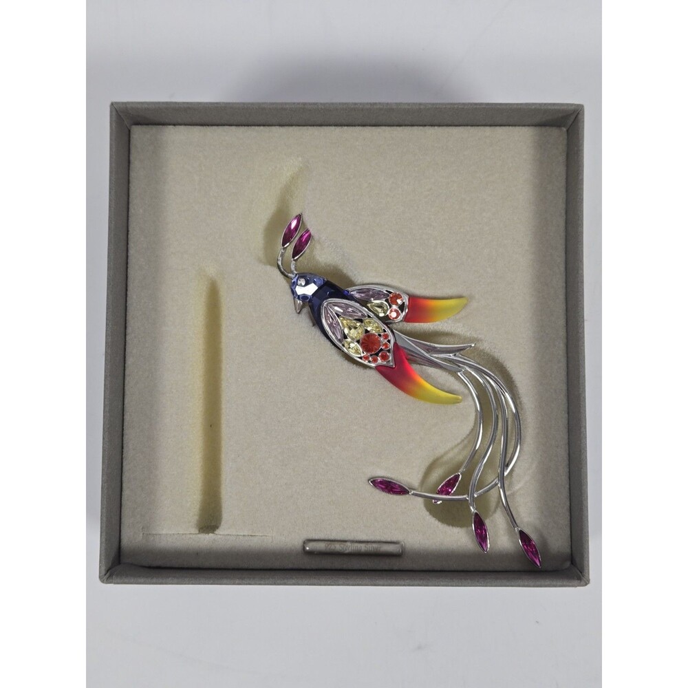 Daniel Swarovski Paris Banamba Fire Opal Bird Brooch 925 Sterling Box